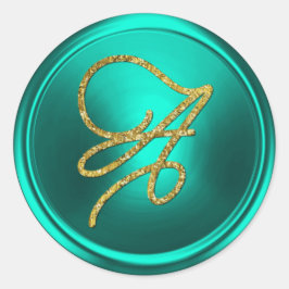 INITIALLEN Gouden Script Monogram Turquoise Ronde Sticker