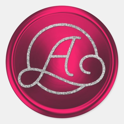 INITIALLEN Silver Circle Monogram Magenta Ronde Sticker (Voorkant)