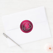 INITIALLEN Silver Circle Monogram Magenta Ronde Sticker (Envelop)