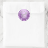 INITIALLEN Silver Script Monogram Orchidee Paars Ronde Sticker (Tas)