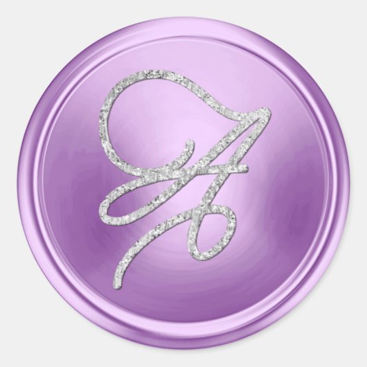 INITIALLEN Silver Script Monogram Orchidee Paars Ronde Sticker (Voorkant)