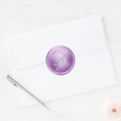 INITIALLEN Silver Script Monogram Orchidee Paars Ronde Sticker (Envelop)