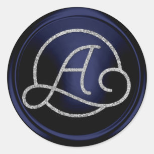 INITIALLEN Zilveren Cirkel Monogram Navyblauw Ronde Sticker