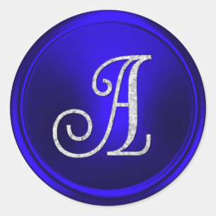 INITIALLEN Zilveren Monogram 3 Koningsblauw Ronde Sticker
