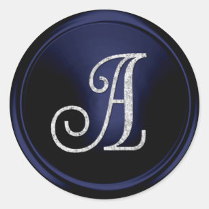 INITIALLEN Zilveren Monogram 3 Navyblauw Ronde Sticker