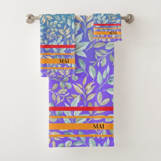 Initials attractive gradient colorful purple Strip Bad Handdoek (Insitu)