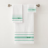 Initials cute green stripes minimalist White Bad Handdoek (Insitu)