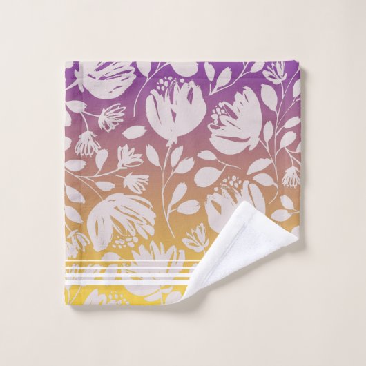 Initials elegant matching gradient floral mustard bad handdoek (Wasdoekje)