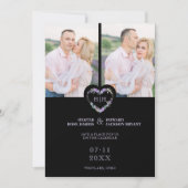 Initials Floral Purple Heart 2 Photos on Black Save The Date (Voorkant)