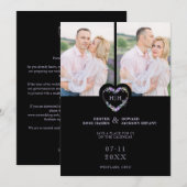 Initials Floral Purple Heart 2 Photos on Black Save The Date (Voorkant / Achterkant)