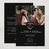 Initials Floral Red Heart 2 Photos on Black Save The Date (Voorkant / Achterkant)