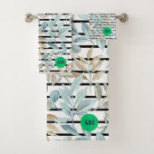 Initials girly pastel Botanical Blue Stripes Chic Bad Handdoek (Insitu)