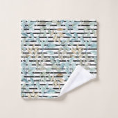 Initials girly pastel Botanical Blue Stripes Chic Bad Handdoek (Wasdoekje)