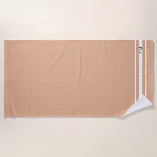 Initials minimalist beige background white stripes strandlaken (Voorkant)