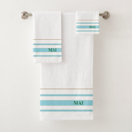 Initials minimalist blue stripes White background Bad Handdoek