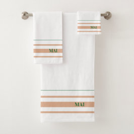Initials minimalist earth tone Stripes White  Bad Handdoek
