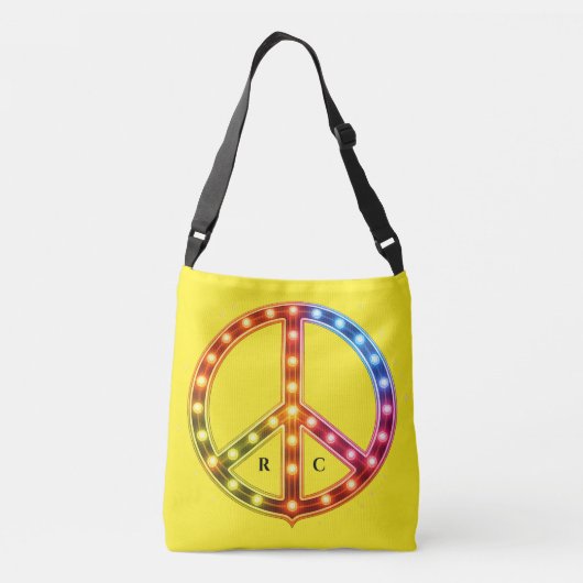  Initials Neon Lights Peace Sign Double Sided  Crossbody Tas (Achterkant)