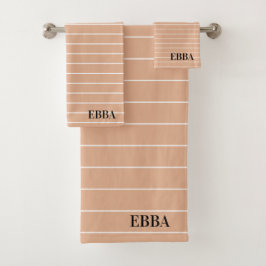 Initials pretty earty background white stripes bad handdoek
