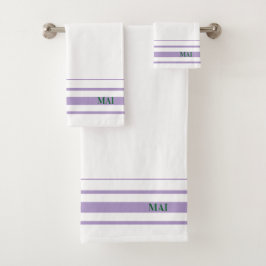 Initials pretty purple stripes minimalist White Bad Handdoek