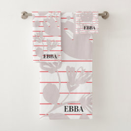 Initials pretty red stripes pink flowers girly bad handdoek