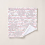 Initials pretty red stripes pink flowers girly bad handdoek (Wasdoekje)