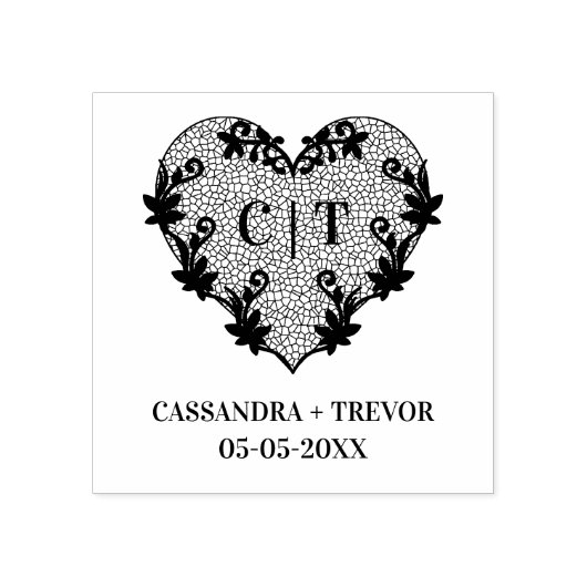 Initials Sophisticated Wedding Lace Floral Heart Rubberstempel (Afrduk)