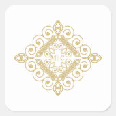 Initials White & Gold Sophisticated Swirly Vierkante Sticker (Voorkant)