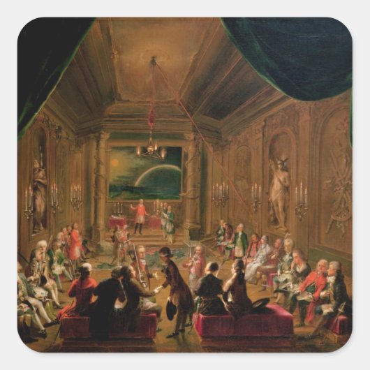 Initiatiefceremonie in een Weense Masonic Vierkante Sticker (Voorkant)