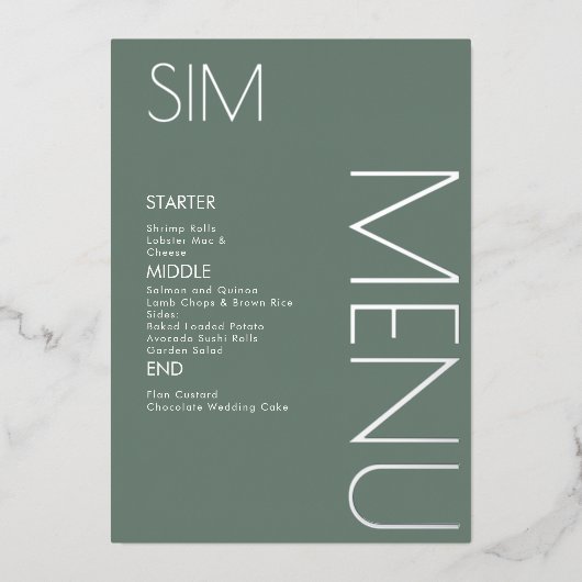 Initieel Logo Bruiloft Gedrukt Zilver Menu Kaarten (Voorkant)