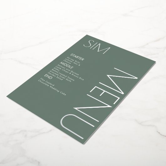 Initieel Logo Bruiloft Gedrukt Zilver Menu Kaarten (Gedraaid)