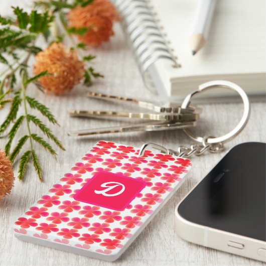 initieel monogram botanisch schattig bloemmotief o sleutelhanger (Voorkant Rechts)