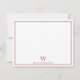 Initieel Monogram Donkerrood Dubbele Rand Klassiek Notitiekaartje