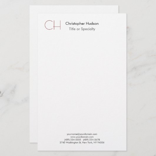 Initieel Monogram Modern Minimalistisch Eenvoudig Briefpapier (Voorkant / Achterkant)