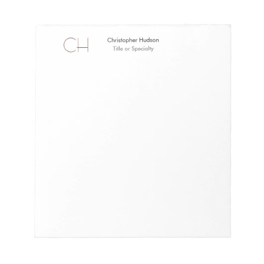 Initieel Monogram Modern Minimalistisch Eenvoudig Notitieblok (Voorkant)