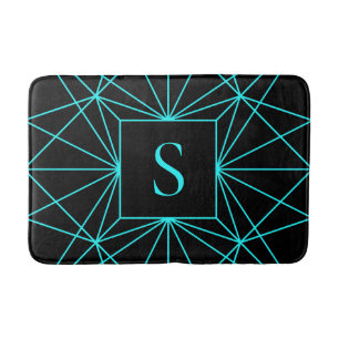 Initieel Monogram Turquoise Geometrisch Ontwerp Badmat