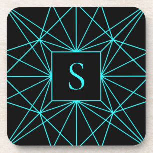 Initieel Monogram Turquoise Geometrisch Ontwerp Bier Onderzetter