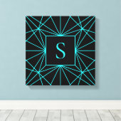 Initieel Monogram | Turquoise Geometrisch Ontwerp Canvas Afdruk (Insitu (Houten vloer))