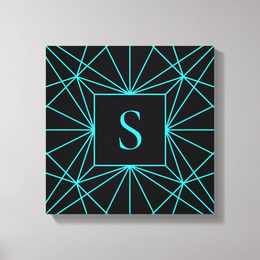 Initieel Monogram | Turquoise Geometrisch Ontwerp Canvas Afdruk (Voorkant)