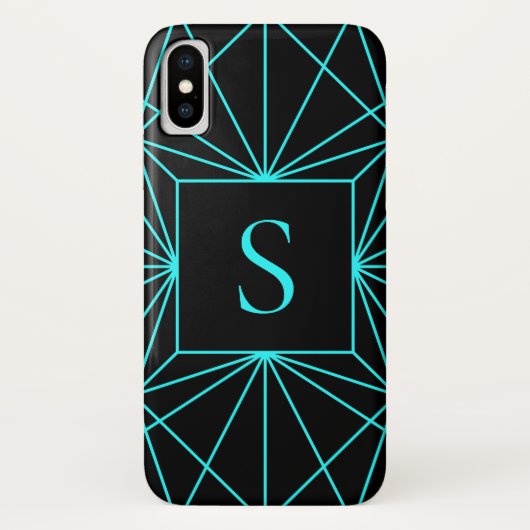 Initieel Monogram | Turquoise Geometrisch Ontwerp Case-Mate iPhone Case (Achterkant)