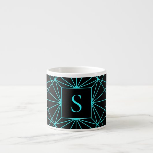 Initieel Monogram | Turquoise Geometrisch Ontwerp Espresso Kop (Voorkant)