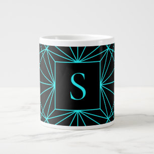 Initieel Monogram Turquoise Geometrisch Ontwerp Grote Koffiekop