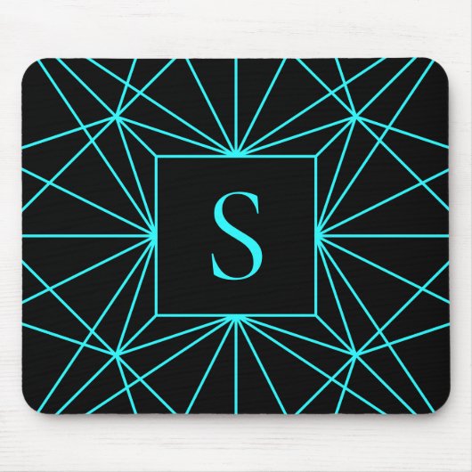 Initieel Monogram | Turquoise Geometrisch Ontwerp Muismat (Voorkant)