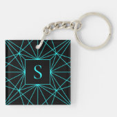 Initieel Monogram | Turquoise Geometrisch Ontwerp Sleutelhanger (Achterkant)