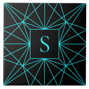 Initieel Monogram Turquoise Geometrisch Ontwerp Tegeltje
