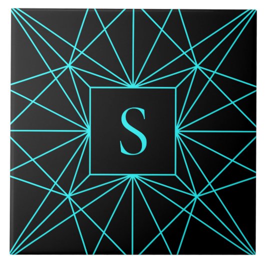 Initieel Monogram | Turquoise Geometrisch Ontwerp Tegeltje (Voorkant)
