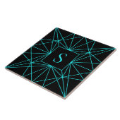 Initieel Monogram | Turquoise Geometrisch Ontwerp Tegeltje (Zijkant)
