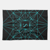 Initieel Monogram | Turquoise Geometrisch Ontwerp Theedoek (Horizontaal)