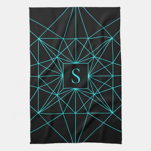 Initieel Monogram | Turquoise Geometrisch Ontwerp Theedoek (Verticaal)