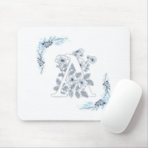 Initiële "A" Blauwe Monogram Kalm Bloemmotief
