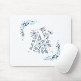 Initiële "A" Blauwe Monogram Kalm Bloemmotief Muismat